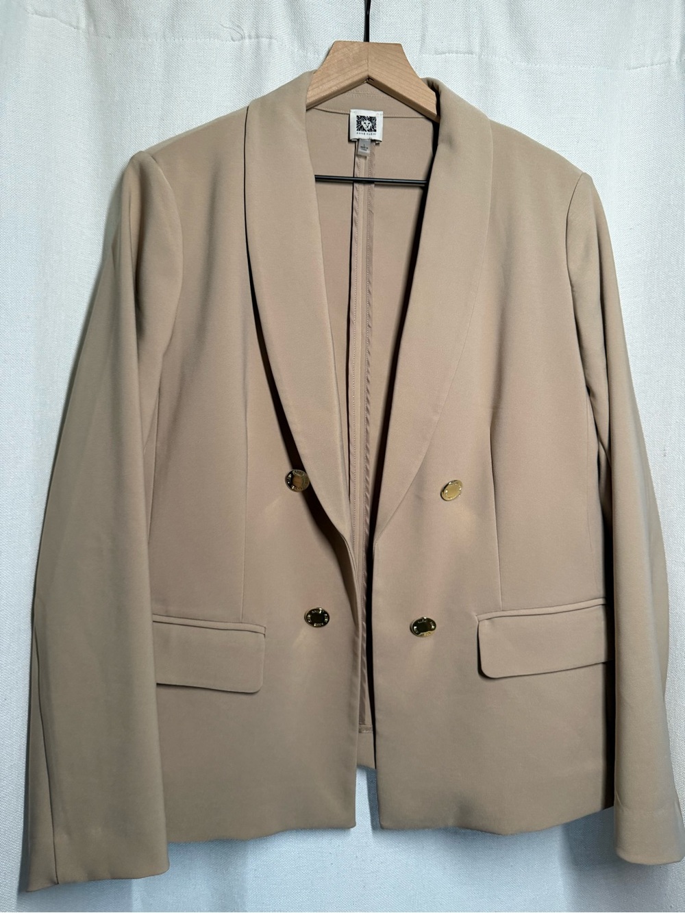 Anne Klein Taupe Double-Breasted Shawl Collar Blazer